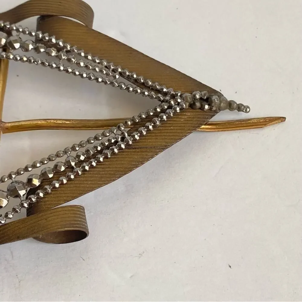 ART DECO Hematite Belt Buckle Brass Tone 1940s Vintage Flapper Diamond‎ Shape